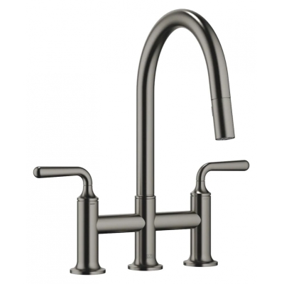 Dornbracht VAIA three-hole pull-down bridge mixer with shower function - brushed dark platinum, 19870809-99