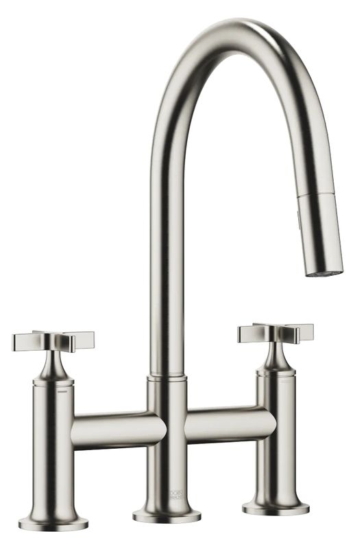 Dornbracht VAIA three-hole pull-down bridge mixer with shower function - brushed platinum, 19875809-06