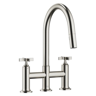 Dornbracht VAIA three-hole pull-down bridge mixer with shower function - brushed platinum, 19875809-06