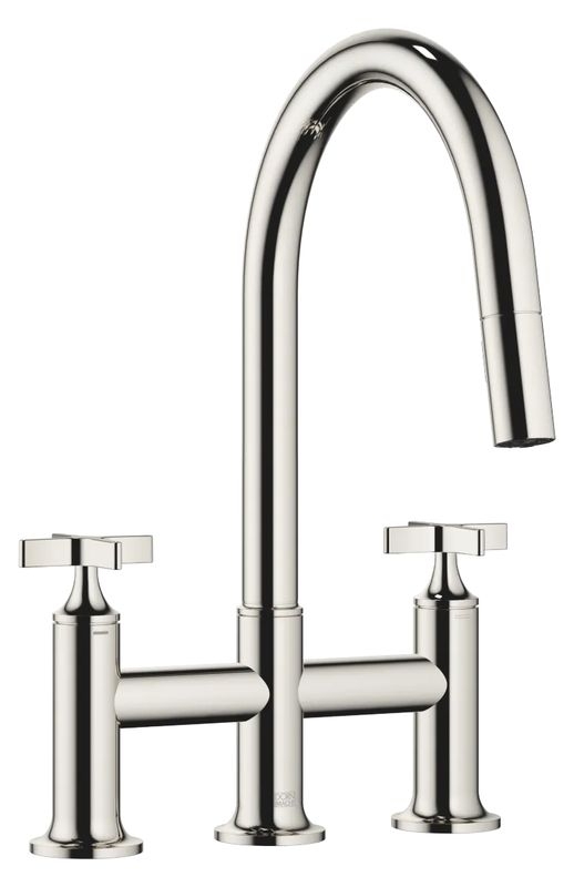 Dornbracht VAIA three-hole pull-down bridge battery with shower function - platinum, 19875809-08