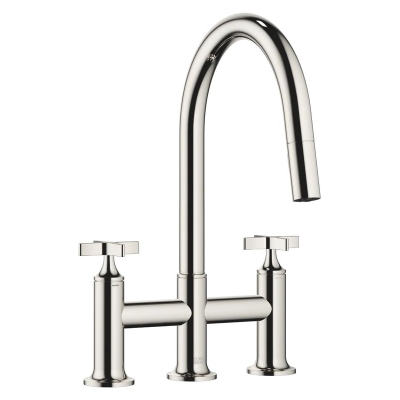 Dornbracht VAIA three-hole pull-down bridge battery with shower function - platinum, 19875809-08