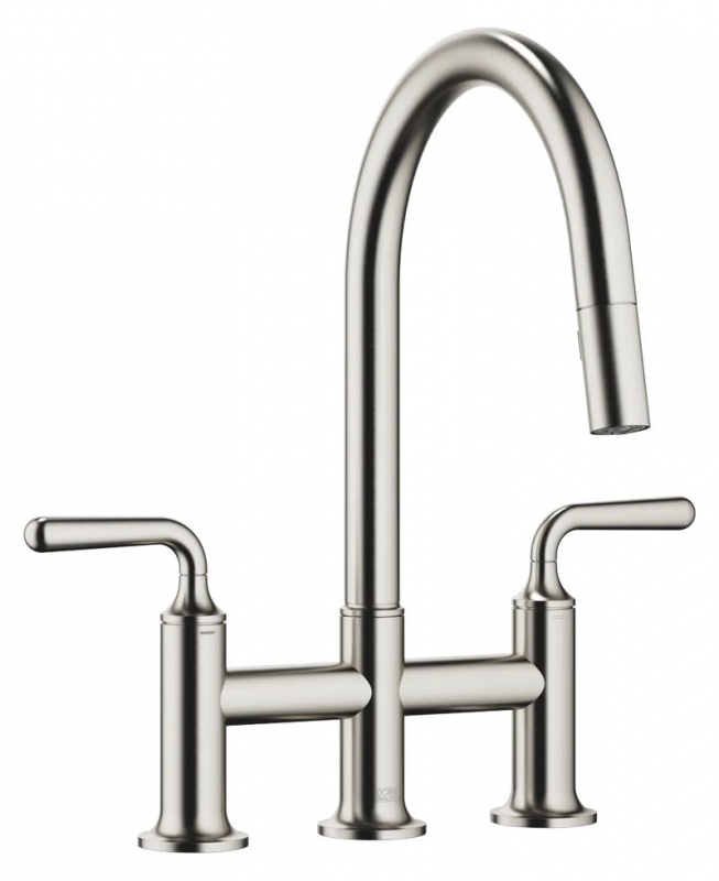 Dornbracht VAIA three-hole pull-down bridge mixer with shower function - brushed platinum, 19870809-06