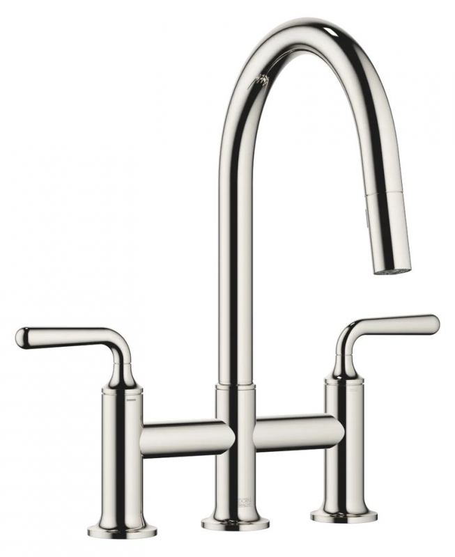 Dornbracht VAIA three-hole pull-down bridge battery with shower function - platinum, 19870809-08