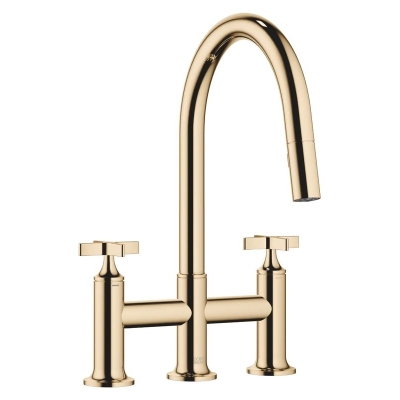 Dornbracht VAIA three-hole pull-down bridge mixer with shower function - brass (23kt gold), 19875809-09