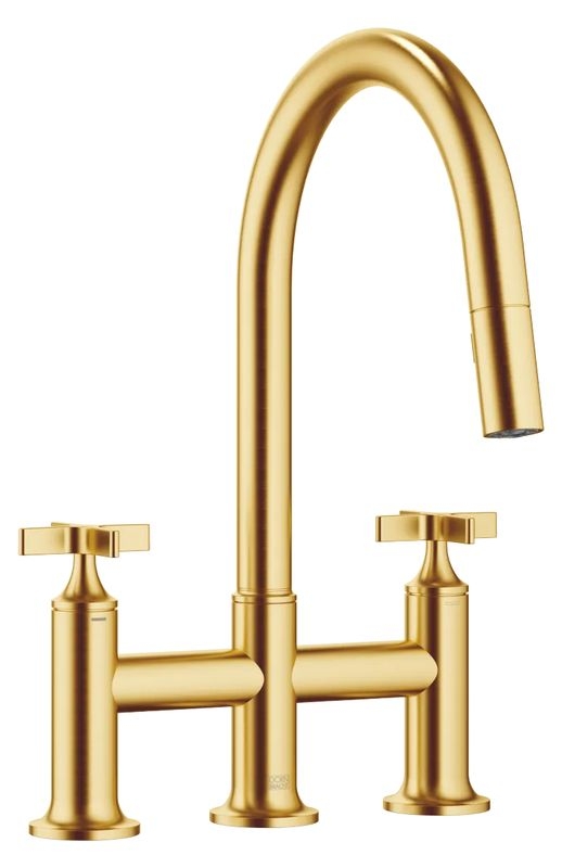 Dornbracht VAIA three-hole pull-down bridge mixer with shower function - brushed brass, 19875809-28