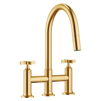 Dornbracht VAIA three-hole pull-down bridge mixer with shower function - brushed brass, 19875809-28