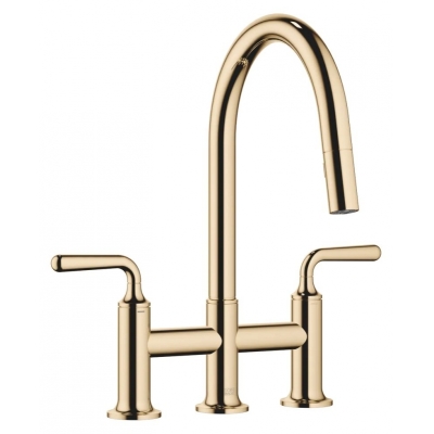Dornbracht VAIA three-hole pull-down bridge mixer with shower function - brass (23kt gold), 19870809-09
