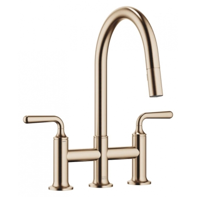 Dornbracht VAIA three-hole pull-down bridge mixer with shower function - brushed champagne, 19870809-46