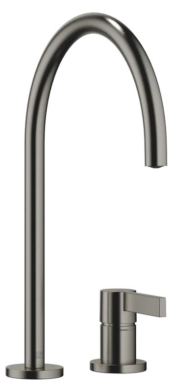 Dornbracht TARA ULTRA single lever mixer, two-hole mixer with individual rosettes, high pressure, dark platinum brushed, 32815875-99