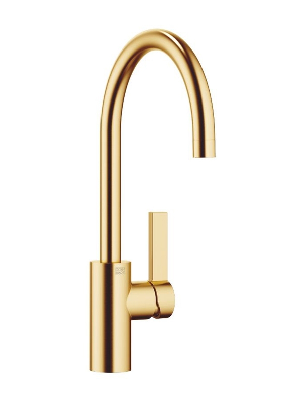 Dornbracht Tara Ultra single lever mixer with handle lever on the right, high pressure, brushed brass, 33826875-28