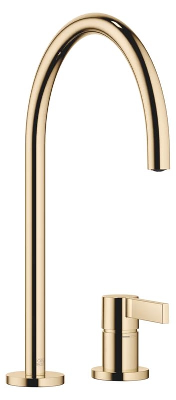 Dornbracht TARA ULTRA single lever mixer, two-hole mixer with individual rosettes, high pressure, brushed brass, 32815875-09