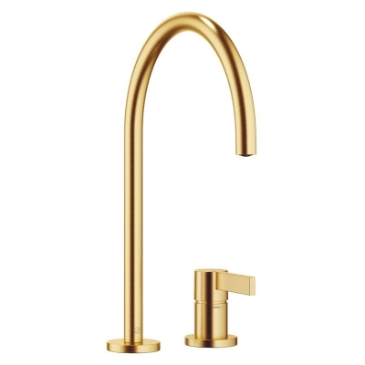 Dornbracht TARA ULTRA single lever mixer, two-hole mixer with individual rosettes, high pressure, brushed brass, 32815875-28