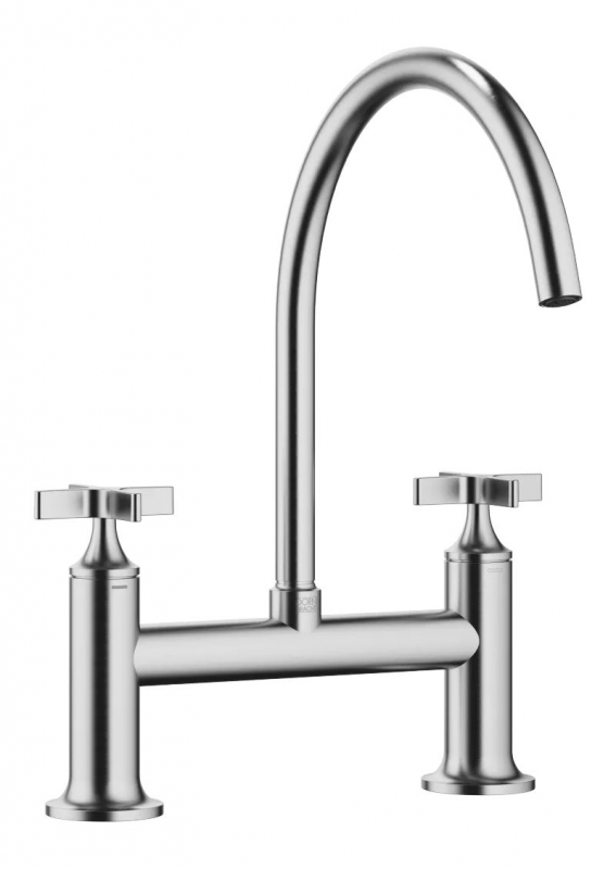 Dornbracht VAIA two-hole bridge mixer for sink/professional shower - brushed chrome (stainless steel look), 19825809-93