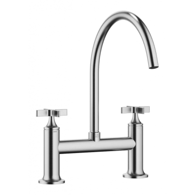 Dornbracht VAIA two-hole bridge mixer for sink/professional shower - brushed chrome (stainless steel look), 19825809-93