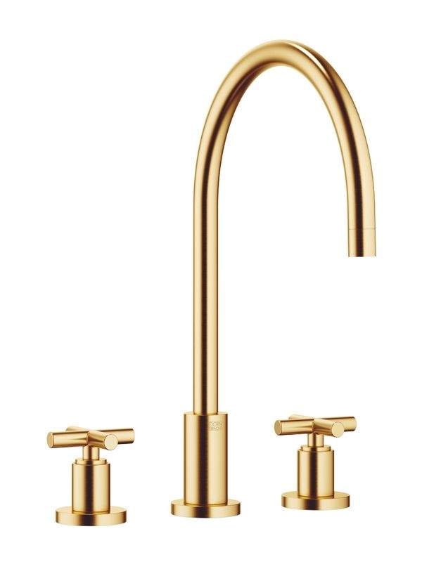 Dornbracht Tara three-hole battery, high pressure, brushed brass, 20815892-28