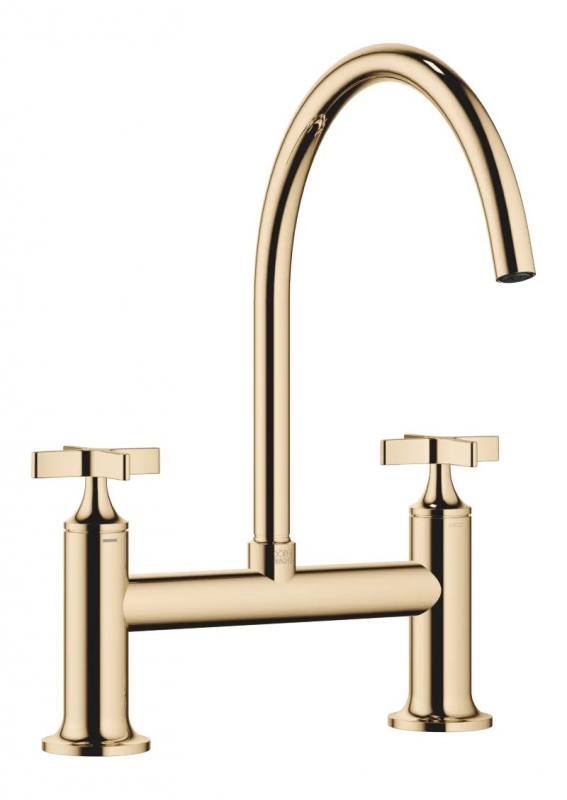 Dornbracht VAIA two-hole bridge mixer for sink/professional shower - brass (23kt gold), 19825809-09