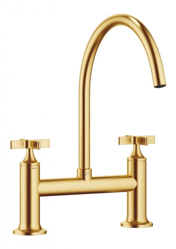 Dornbracht VAIA two-hole bridge mixer for sink/professional shower - brushed brass, 19825809-28