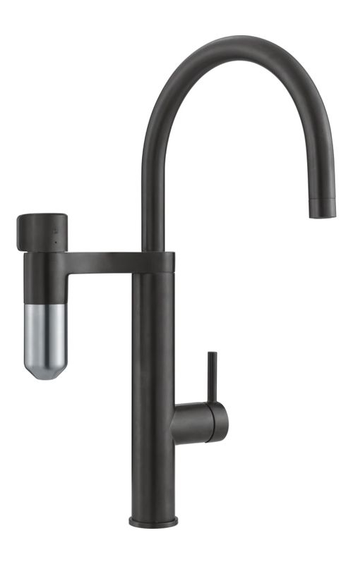 Franke Vital fixed spout single lever mixer with filter, high pressure, industrial black / stainless steel look, 120.0621.312