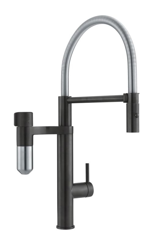 Franke Vital Semi-Pro shower single lever mixer with filter, high pressure hose shower, industrial black / stainless steel look, 120.0621.313