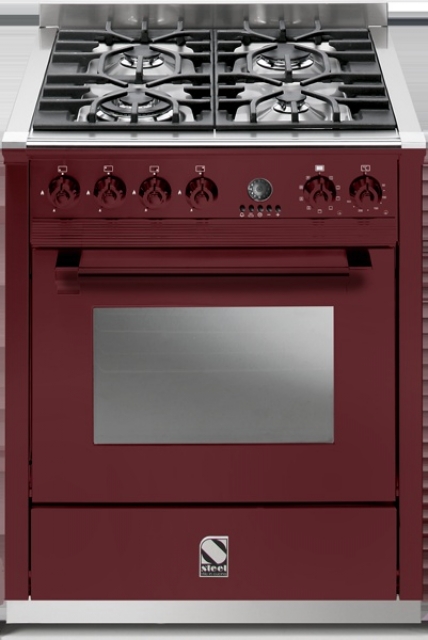 Steel Ascot 70, range cooker, 70 cm, Combisteam, color burgundy red, A7S-4BR, with 5 year guarantee!