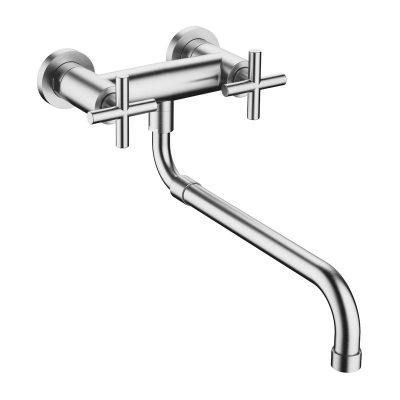 Dornbracht Tara wall bridge fitting with pull-out spout, high pressure, brushed chrome, 31151892-93