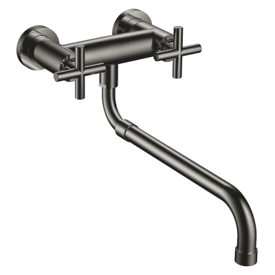 Dornbracht Tara wall bridge fitting with pull-out spout, high pressure, dark chrome, 31151892-19