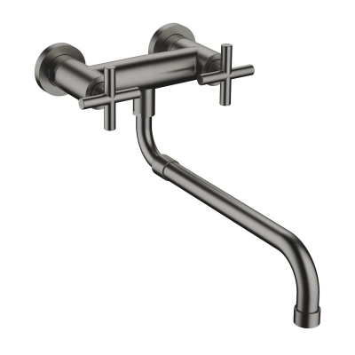 Dornbracht Tara wall bridge mixer with pull-out spout, high pressure, brushed dark platinum, 31151892-99