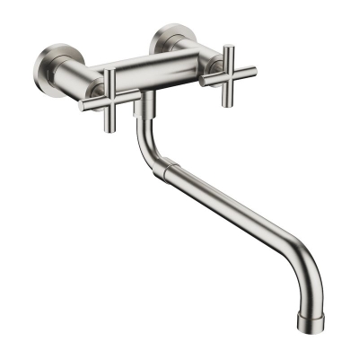 Dornbracht Tara wall bridge fitting with pull-out spout, high pressure, brushed platinum, 31151892-06