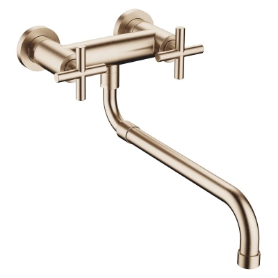 Dornbracht Tara wall bridge fitting with pull-out spout, high pressure, brushed champagne, 31151892-46