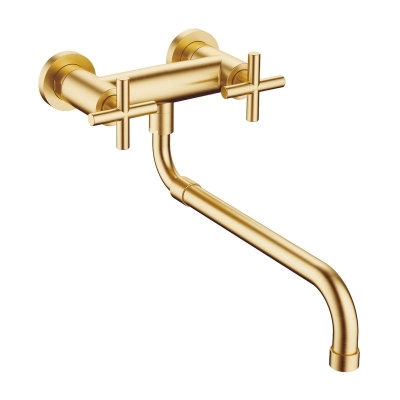 Dornbracht Tara wall bridge fitting with pull-out spout, high pressure, brushed brass, 31151892-28