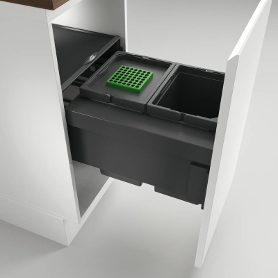 Naber Selectakit Cox Base 360 ​​​​S/400-2, eest väljatõmmatav jäätmesüsteem, täispikendus, antratsiit, ilma orgaanilise katteta, 8013300