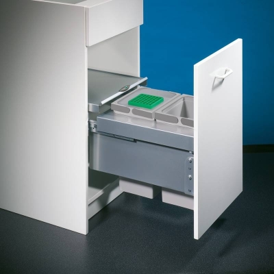 Naber Selectakit Cox Base 360 ​​​​S/400-2, eest väljatõmmatav jäätmesüsteem, täispikendus, helehall, orgaanilise kaanega, 8012313