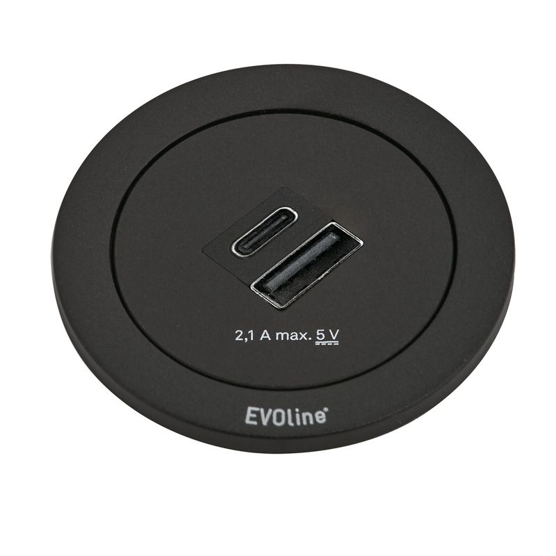 Naber Evoline® One double USB A+C, pistikupesa rõngas must, 7053182