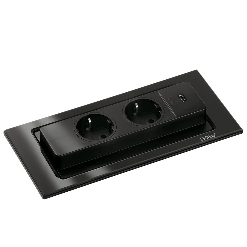 Naber Evoline® BackFlip USB C, sisseehitatud pistikupesa klaas must, 8031188