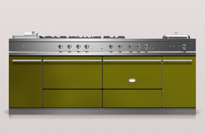 Lacanche Sully 2200 Modern, cooking station, 220.5 cm, color vert olive, with 5 year guarantee!