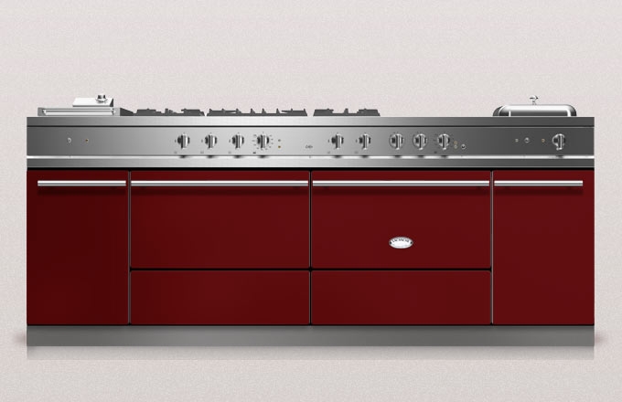 Lacanche Sully 2200 Modern, cooking station, 220.5 cm, color Rouge Bourgongne, with 5 year guarantee!