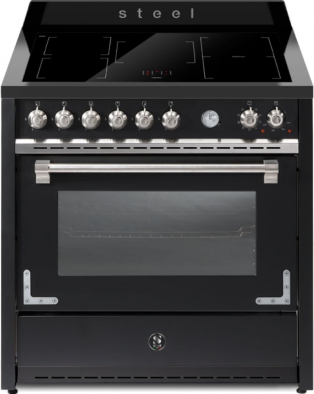 Steel Oxford 90, range cooker, 90 cm, multifunctional oven, Nero Fumo, induction hob, X9F-5FIWNF, with 5 year guarantee!