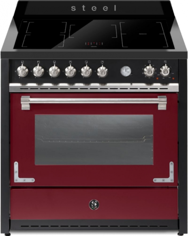 Steel Oxford 90, range cooker, 90 cm, multifunctional oven, Bordeaux, induction hob, X9F-5FIWBR, with 5 year guarantee!