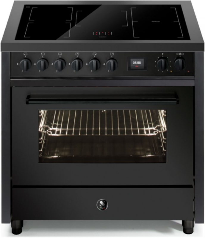 Steel Enfasi 90 All Black, range cooker, 90 cm, multifunctional oven, Nero Fumo, induction hob, EQ9F-5FIWNF, with 5 year guarantee!