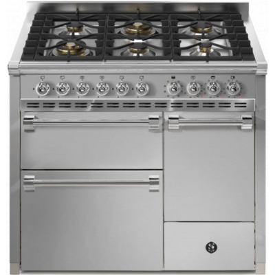 Steel Ascot 100/3 Solid Door, Range cooker, 100 cm, Combisteam, Stainless Steel, gas hob, AQ10SFF-D-6WSS, with 5 year guarantee!