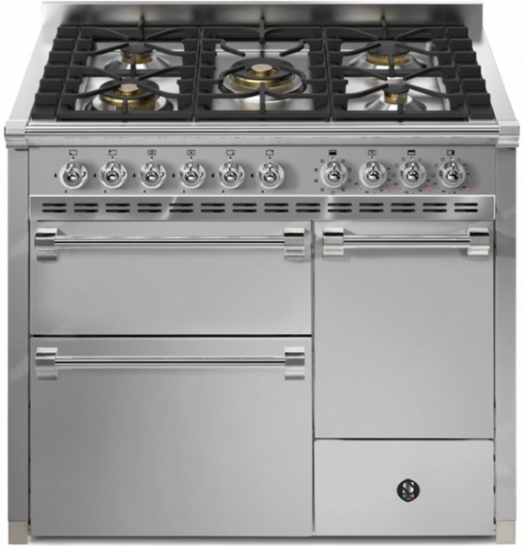 Steel Ascot 100/3 Solid Door, Range cooker, 100 cm, Combisteam, Stainless Steel, gas hob, AQ10SFF-D-4MSS, with 5 year guarantee!