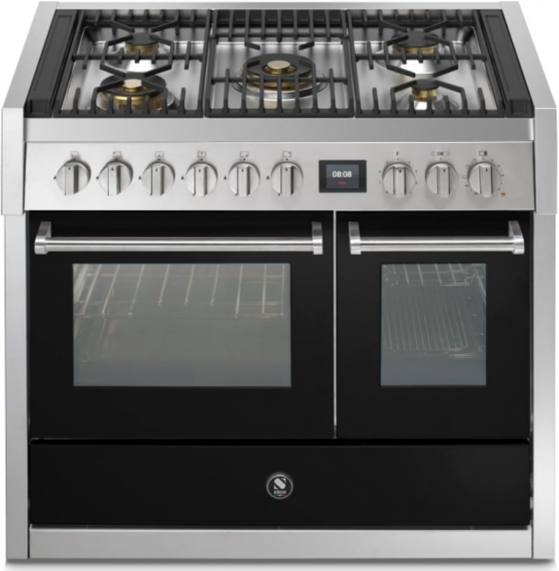 Steel Genesi 100, range cooker, 100 cm, Combisteam, Nero, gas hob, GQ10SF-4MBA, with 5 year guarantee!