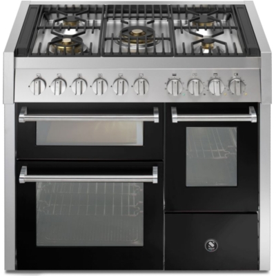 Steel Genesi 100/3, range cooker, 100 cm, Combisteam, Nero, gas hob, GQ10SFF-4MBA, with 5 year guarantee!