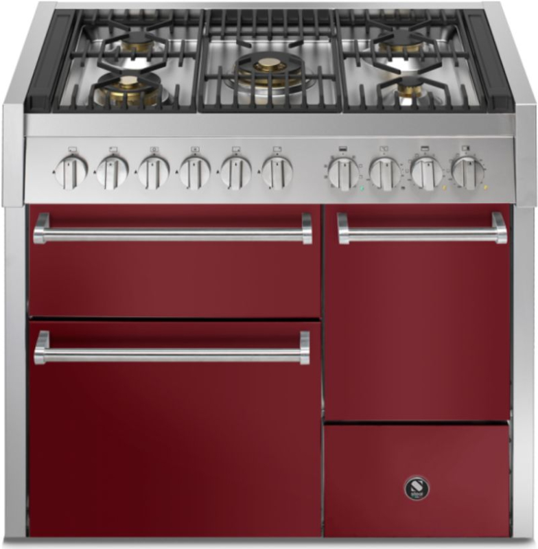 Steel Genesi 100/3 Solid Door, Range cooker, 100 cm, Combisteam, Bordeaux, gas hob, GQ10SFF-D-4MBR, with 5 year guarantee!