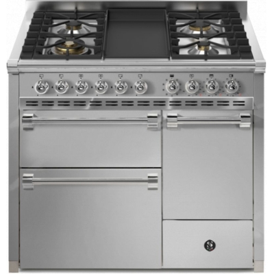 Steel Ascot 100/3 Solid Door, Range cooker, 100 cm, Combisteam, Stainless Steel, gas hob, Frytop grill plate, AQ10SFF-D-4TSS, with 5 year guarantee!