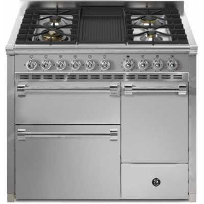 Steel Ascot 100/3 Solid Door, Range cooker, 100 cm, Combisteam, Stainless Steel, gas hob, barbecue grill plate, AQ10SFF-D-4BSS, with 5 year guarantee!