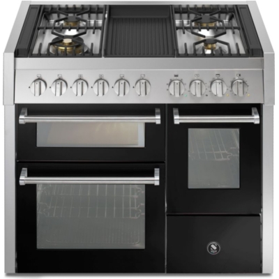 Steel Genesi 100/3, range cooker, 100 cm, Combisteam, Nero, gas hob, barbecue grill plate, GQ10SFF-4BBA, with 5 year guarantee!