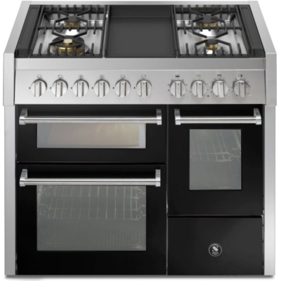 Steel Genesi 100/3, Range cooker, 100 cm, Combisteam, Nero, gas hob, Frytop grill plate, GQ10SFF-4TBA, with 5 year guarantee!