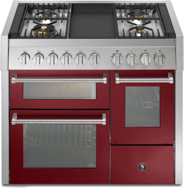 Teras Genesi 100/3, Vahepliit, 100 cm, Combisteam, Bordeaux, gaasipliit, Frytop grillplaat, GQ10SFF-4TBR, garantiiga 5 aastat!