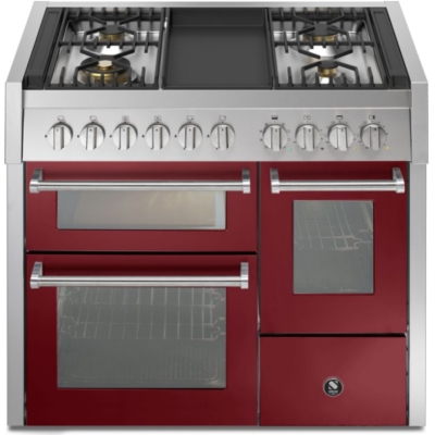 Steel Genesi 100/3, Range cooker, 100 cm, Combisteam, Bordeaux, gas hob, Frytop grill plate, GQ10SFF-4TBR, with 5 year guarantee!